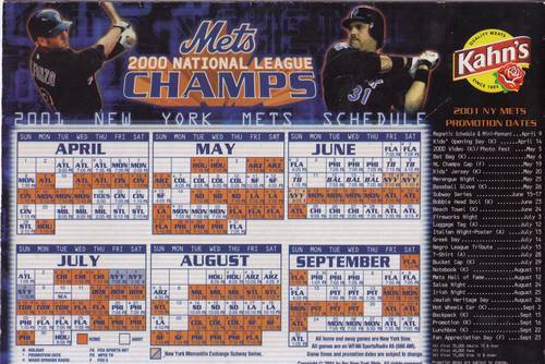 New York Mets Magnetic Schedule 2001 SGA – RonSusser.com