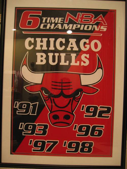 Chicago Bulls 6 Time Championship Banner Framed - Hung in the rafters ...
