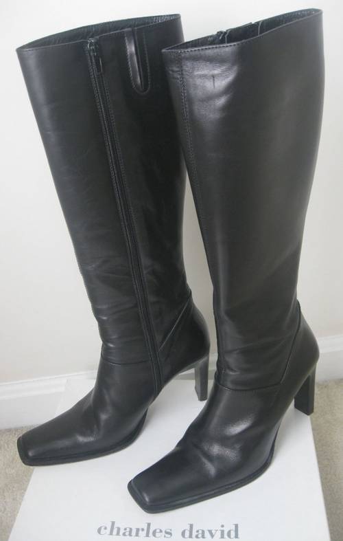 Charles David Black Knee HIgh Leather Boots Made in Italy $310 Size 8.5 ...