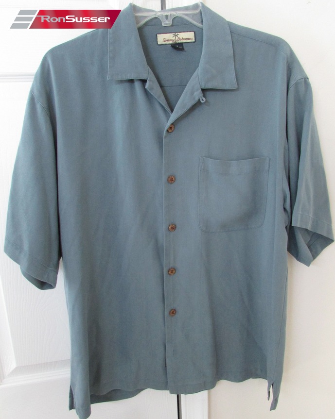 Tommy Bahama 100% Silk Hawaiian Camp Shirt Med Blue Steel EUC ...