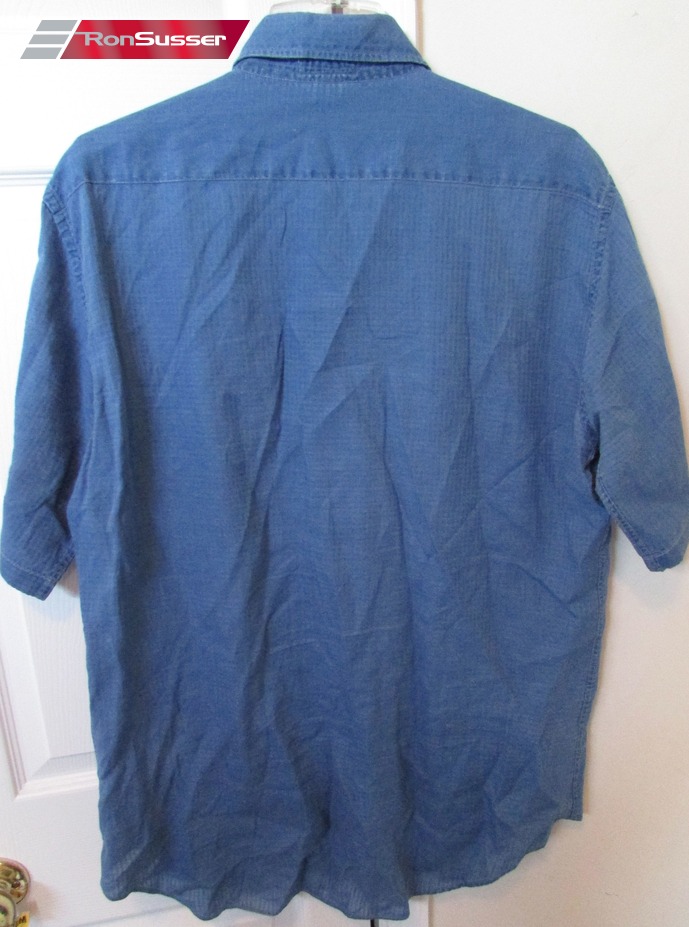 Giorgio Armani Le Collezioni Mens Button Front Blue Shirt Linen Blend ...